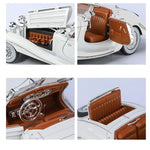 Collage of a vintage car's interior with brown leather seats and dashboard.